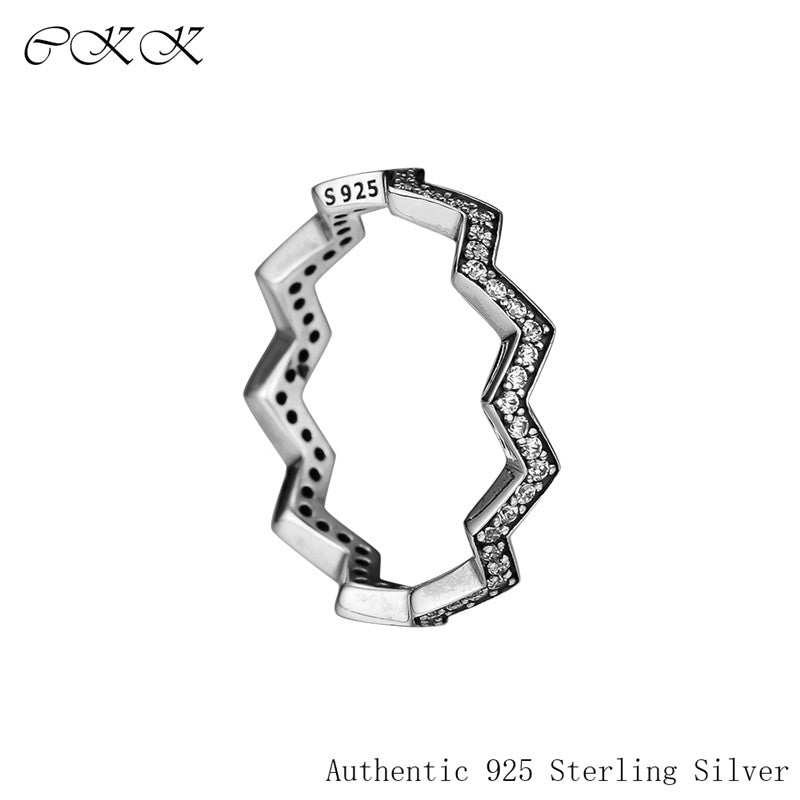 100% 925 Sterling Silver Shimmering Zigzag Ring, Clear CZ Fine Jewelry Rings for Women Girl Gift DIY PFR174