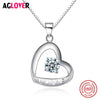 100% 925 Sterling Silver Shiny Cz Zircon Romantic Love Heart Ladies Pendant Necklaces Box Chain Wedding Jewelry Women Female