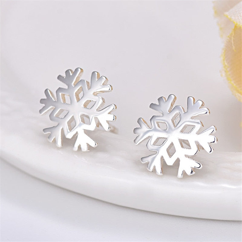 100% 925 Sterling Silver Snowflake Stud Earrings for Women Birthd Christmas Gift Jewelry pendientes boucle d oreille A059