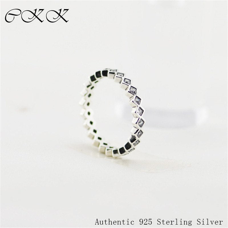 100% 925 Sterling Silver Square Eternity Ring With Cubic Zirconia for Women DIY Fine Jewelry SR044