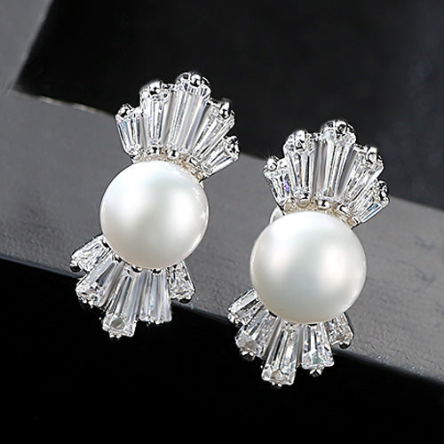 100% 925 Sterling Silver Stud Earrings Natural Pearl AAA Zircon Crystal Earrings for Women Glamour Jewelry Wholesale