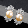 100% 925 Sterling Silver Stud Earrings Natural Pearl AAA Zircon Crystal Earrings for Women Glamour Jewelry Wholesale