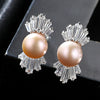 100% 925 Sterling Silver Stud Earrings Natural Pearl AAA Zircon Crystal Earrings for Women Glamour Jewelry Wholesale