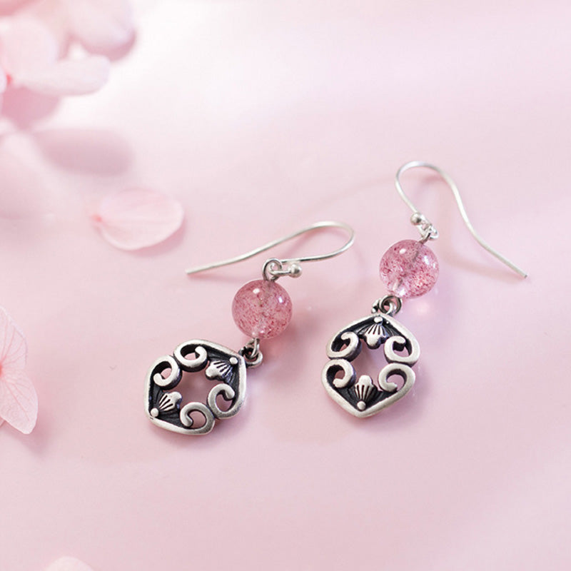 100% 925 Sterling Silver Sweet Strawberry Crystal Heart Butterfly Longevity Lock Dreamcatcher Thai Silver Earrings Women Jewelry