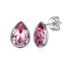 100% 925 Sterling Silver Water Droplet Pink Crystal Female Stud Earrings Jewelry Gift For Women