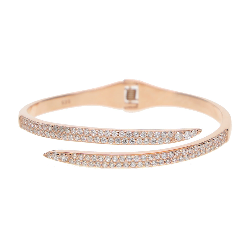 100% 925 sterling silver luxury women cuff bangle bracelet rose gold color full cubic zirconia snake shape adjust bangles