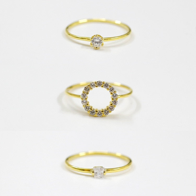 100% 925 sterling silver rings set for women accessories anillo, trending gold color 3 rings anello bague femme crystal jewelry