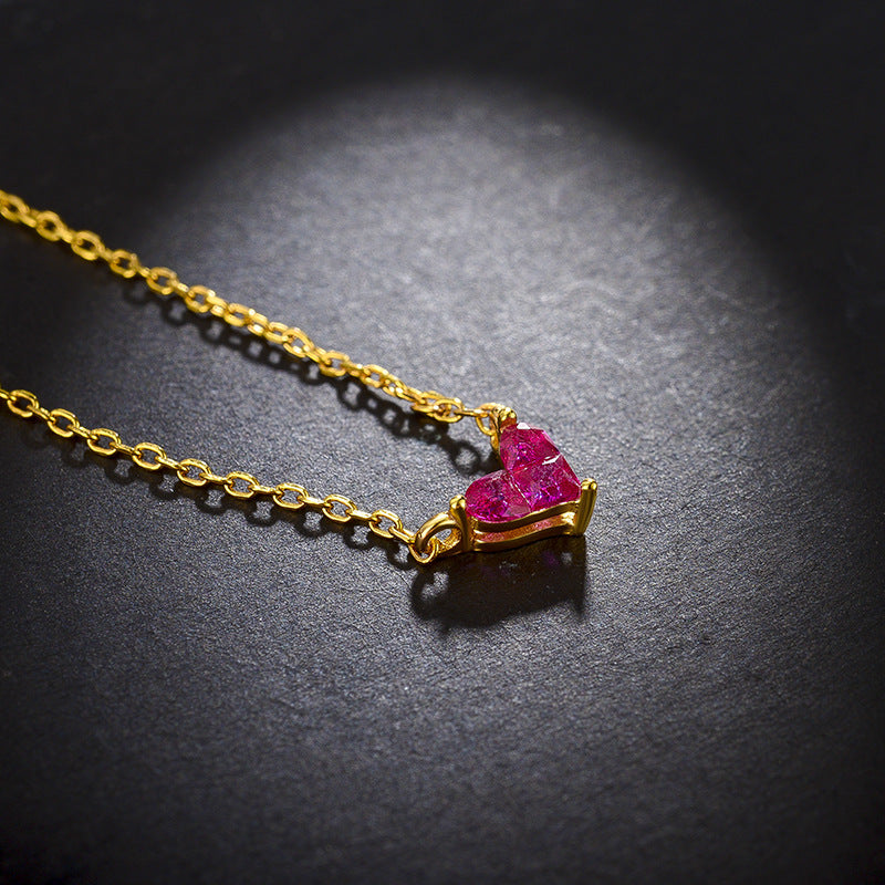 100% 925 sterling silver shiny cz zircon romantic love heart ladies pendant necklaces link chain jewelry women gift female cheap