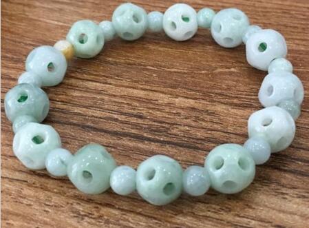 100% A Grade Natural Jade Lucky Hollow Ball Beads Link Bangle Bracelet