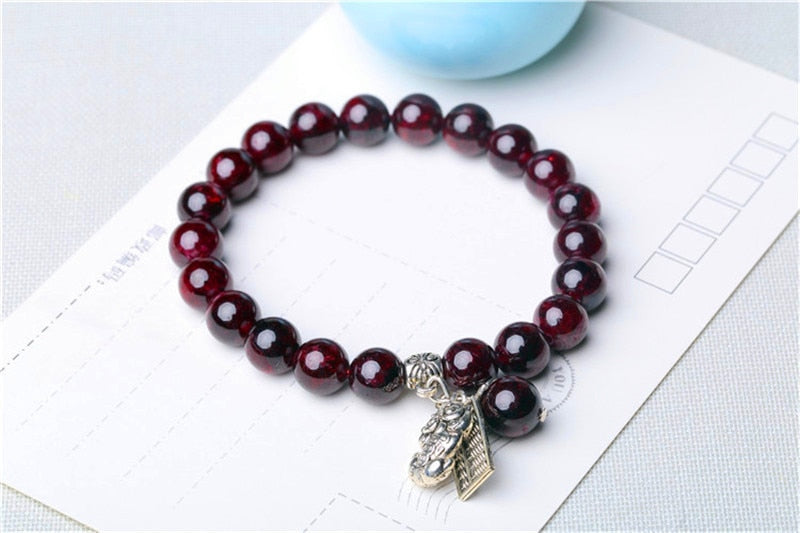 100% AAA 8mm Natural Garnet Bracelet For Women Wine Red Bracelet Men Jewelry For Women Leaf Shape Chain Bracelet Gifts