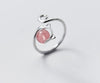 100% Authentic REAL.925 Sterling Silver Fine Jewelry ROUND NATURAL Rose Strawberry Quartz Stone Kitten Cat Ring Animal GTLJ1430