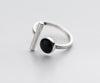 100% Authentic REAL.925 Sterling Silver Fine Jewelry Round Black Agate stone &Lucky staright Bar open geometric Ring GTLJ1426