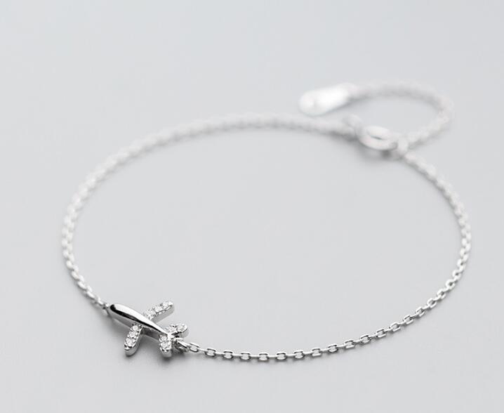 100% Authentic Real. 925 Sterling Silver Fine Jewelry Aircraft Airplane/ Plane with stone zirconia aaa+ Chain Bracelet GTLS719