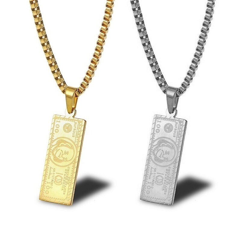100 Dollars Pattern Pendant Necklace Men's Women's Necklace Metal Sliding Dollar Pattern Necklace Accessories Party Accessories