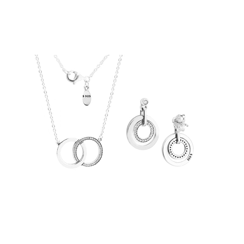 100% Genuine 925 Sterling Silver Circles Gift Jewelry Set for Women Necklaces Earrings Berloque 2020 Fine Jewelry Making