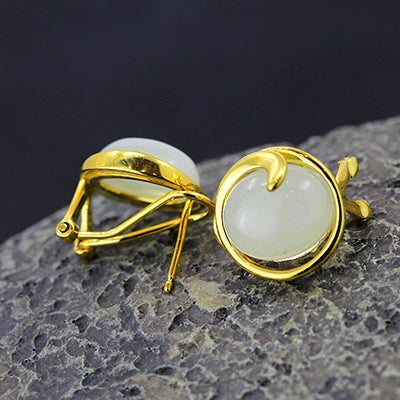 100% Genuine 925 Sterling Silver Earrings For Women Jewelry Fine Gold Silver Color Natural Stone Fashion Jade Stud Earring SE110