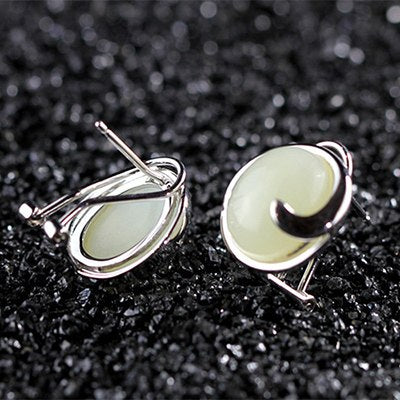 100% Genuine 925 Sterling Silver Earrings For Women Jewelry Fine Gold Silver Color Natural Stone Fashion Jade Stud Earring SE110