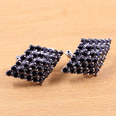 100% Genuine 925 Sterling Silver Earrings For Women Luxury Top Quality Agate Black Earrings Square Geometry Fine Jewelry SE111