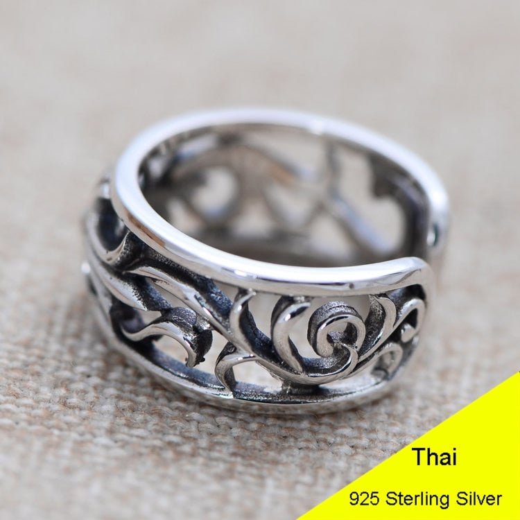 100% Genuine 925 Sterling Silver Hollow Cross Flower Open Ring Men Thai Silver Fine Jewelry Gift 1.0cm Wide Finger Ring CH048100