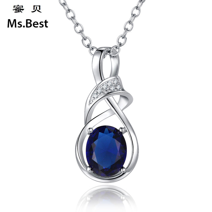 100% Genuine 925 sterling silver necklace Blue birthstone jewelry statement necklace for women Bohemia necklace 2020 Collar