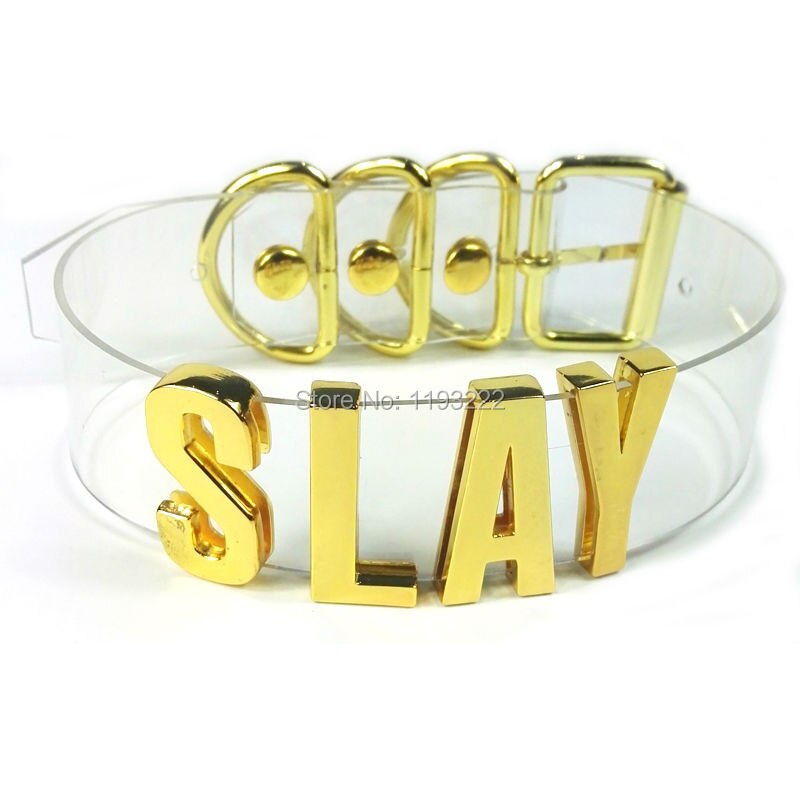 100% Handmade Slay Choker BDSM Fetish Bondage Collar Gold 35mm Tall Big Letters Word Name Necklace