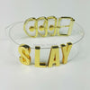 100% Handmade Slay Choker BDSM Fetish Bondage Collar Gold 35mm Tall Big Letters Word Name Necklace