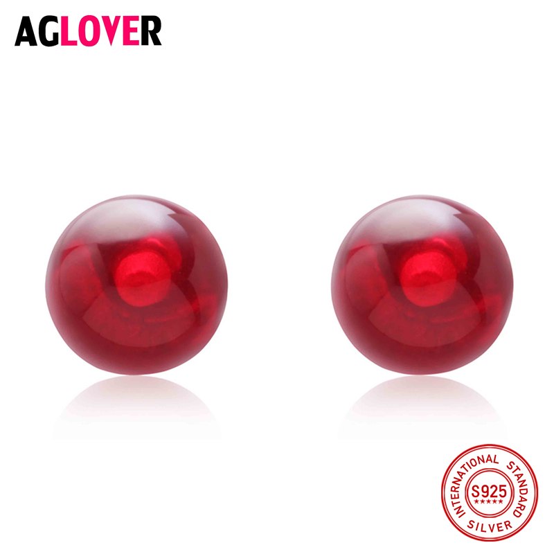 100% High Guality Gemstone Earrings 925 Sterling Silver Bead Shape Red Agate Stud Earrings Fine Jewelry Gift for Woman