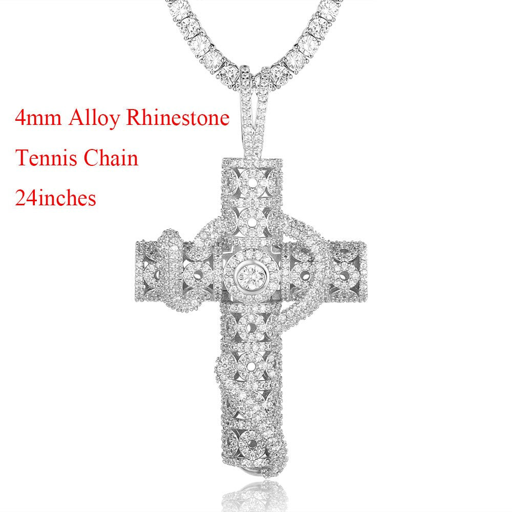 100% Micro Zircon Hip Hop Cross Pendant Necklace For Men Jewelry Gift Bling Bling Party Iced Out Necklaces