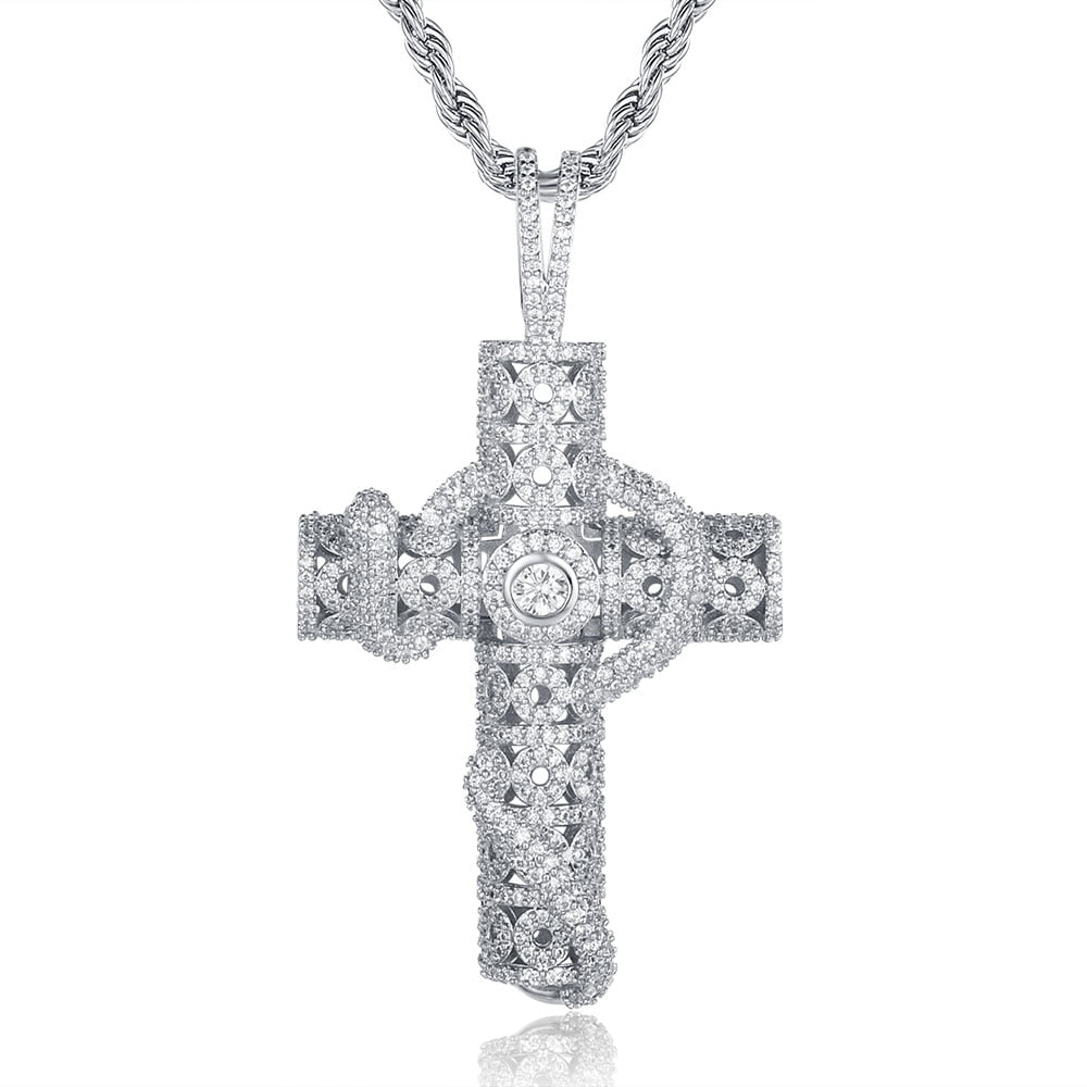 100% Micro Zircon Hip Hop Cross Pendant Necklace For Men Jewelry Gift Bling Bling Party Iced Out Necklaces