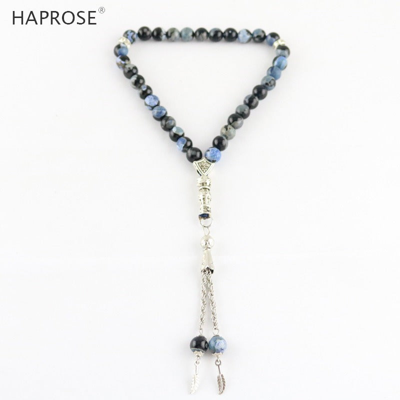 100% Natural Agate 33 Beads Muslim Bracelet 6-10mm Tasbih Ala Rosaries Blue Stripe Agate Bracelet tasbin