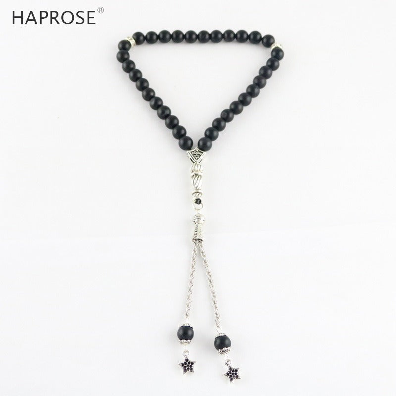 100% Natural Agate 33 Beads Muslim Bracelet 6-12mm Tasbih Ala Rosaries Scrub Bead National Wind Men Bracelet