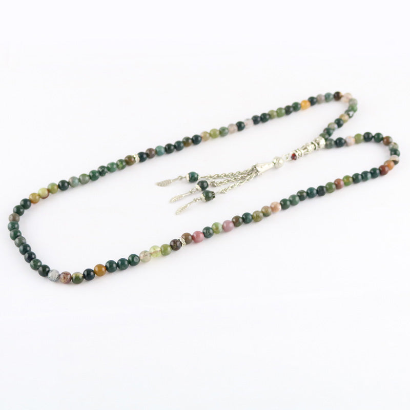 100% Natural Agate Prayer Bracelet Islamic Muslims Tabbih Allah Rosary Indian Agate Bracelet 99 Beads 6-10mm Agate Necklace