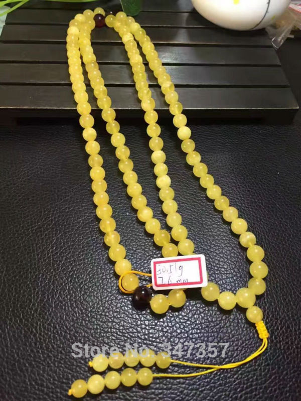 100% Natural Amber 7.6mm Size 108 Beads Buddhism Prayer Beads 30.5g S by DHL
