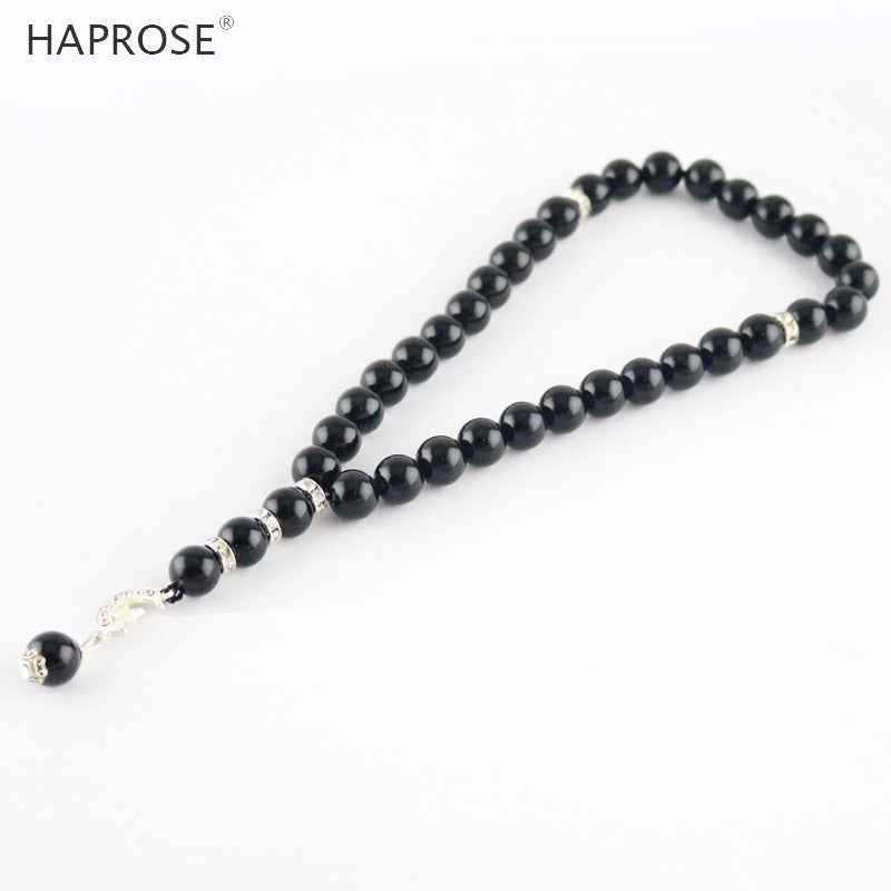 100% Natural Black Agate 33 Beads Muslim Prayer Bracelet 6-12mm Tasbih Ala Agate Men's Glitter Bracelet