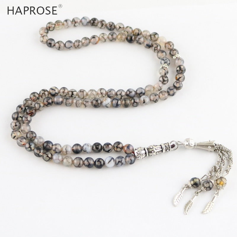 100% Natural Black line agate green tasbin Prayer Islamic Muslim tasbih Allah Rosary Pattern agate 99 beads 6-10mm necklace