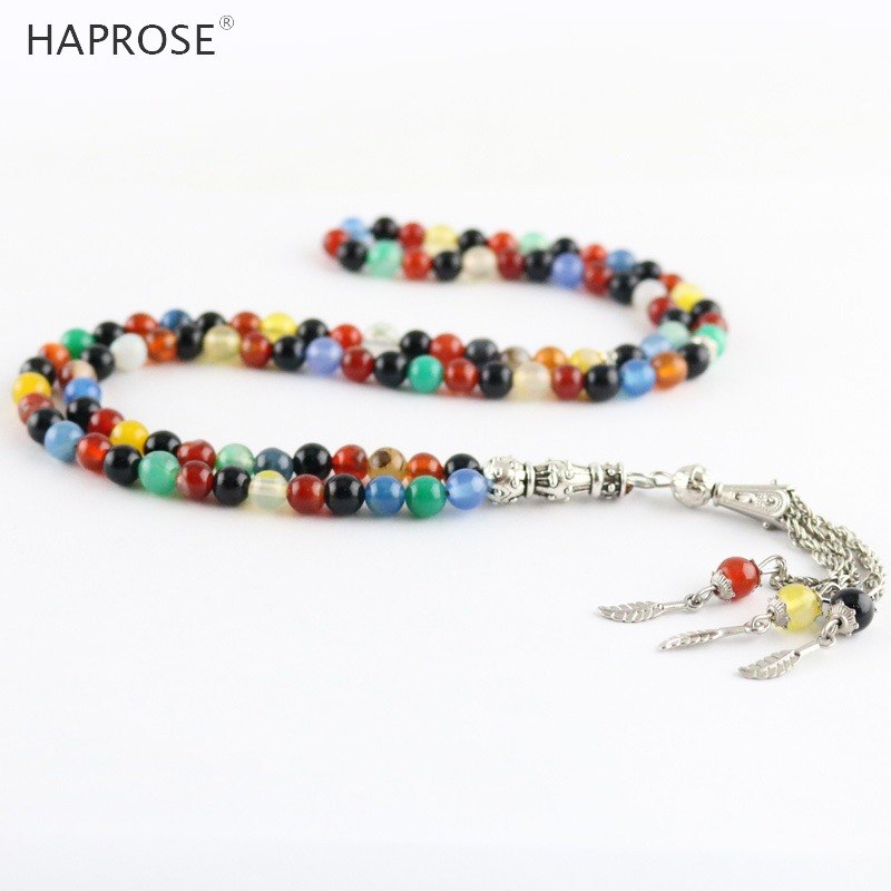 100% Natural Color agate bracelets Prayer Islamic Muslim tasbih Allah Rosary agate bracelets 99 beads 6-10mm dance necklace