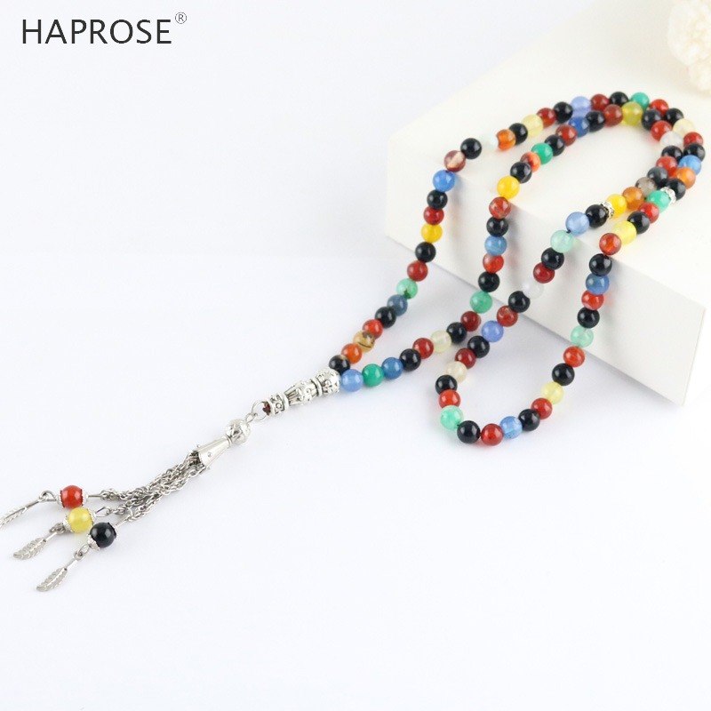 100% Natural Color agate bracelets Prayer Islamic Muslim tasbih Allah Rosary agate bracelets 99 beads 6-10mm dance necklace