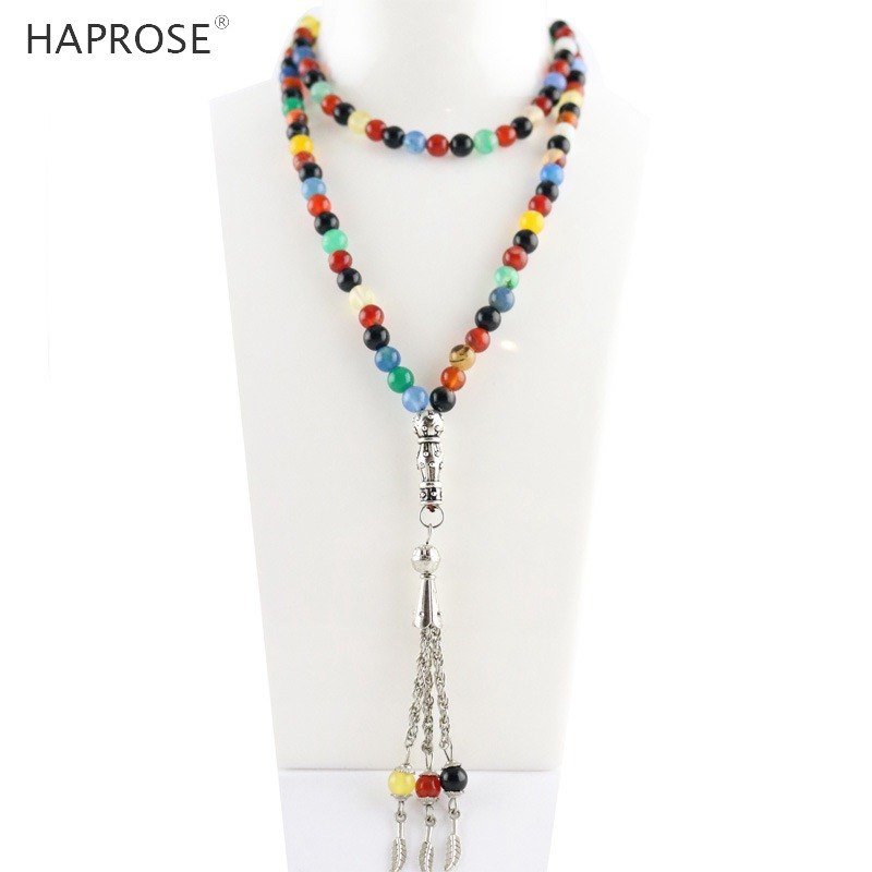 100% Natural Color agate bracelets Prayer Islamic Muslim tasbih Allah Rosary agate bracelets 99 beads 6-10mm dance necklace