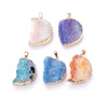 100% Natural Cure Crystal Pink Quartz Crystal Pendant 5pcs Crystal Irregular Stone Pendant Drusy Sliced Moon White Blue Crystal