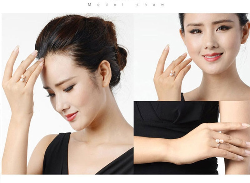 100% Natural Freshwater adjustable Double beads Ring Creative Ring for Women 925 Silver Pearl jewelry Decorative Gifts