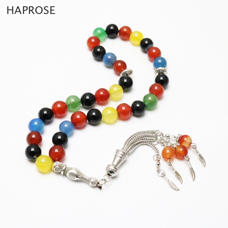 100% Natural Multicolor Agate 10mm beads Muslim Allah 33 Muslimischen Gebetskette misbaha Misbaha Tasbeeh Color tassels agate