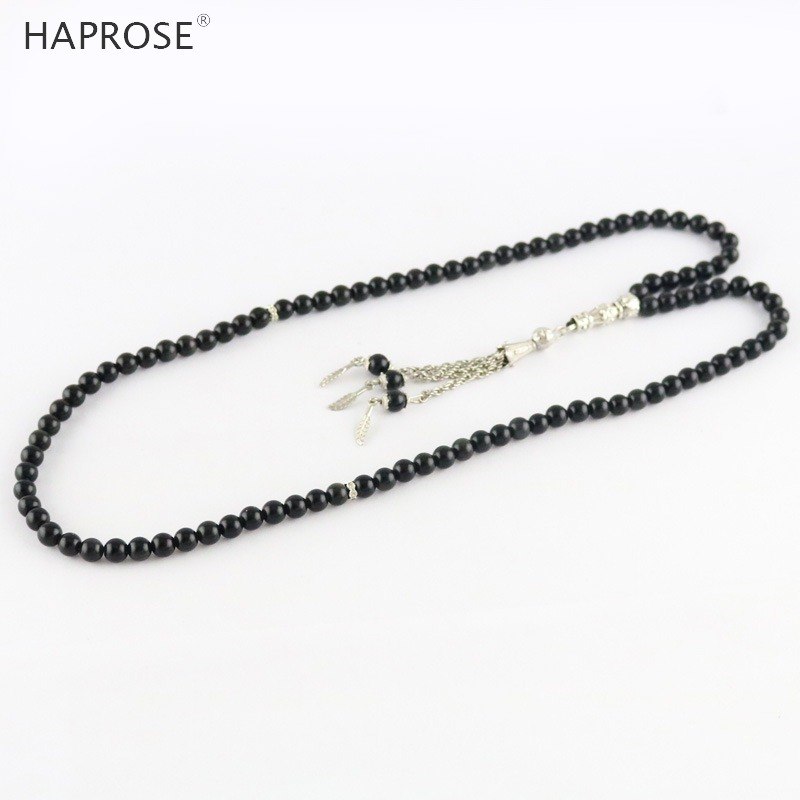100% Natural Obsidian Prayer Bracelet Islamic Muslims Tabbih Allah Rosary obsidian Bracelet 99 Beads 6-10mm obsidian Necklace