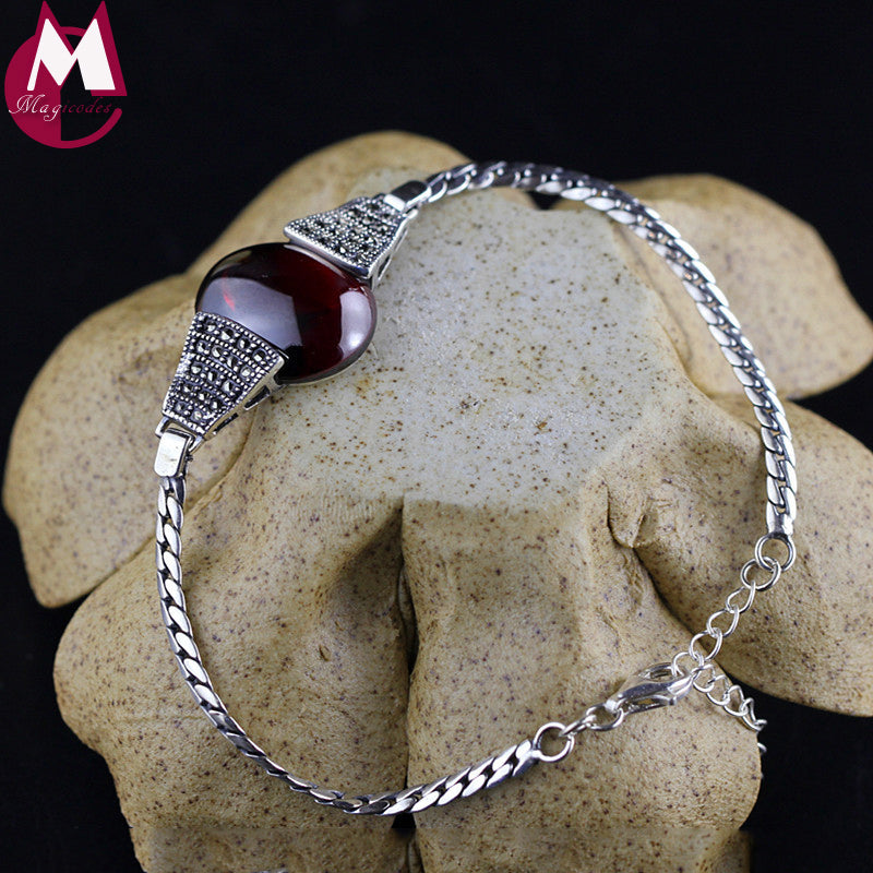 100% Natural Red Garnet Charm Bracelet For Women 925 Sterling Silver Bracelets & Bangles Ethnic Fine Jewelry Trendy Party SB51