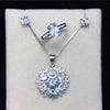100% Natural Set Fine Jewelry For Women Ring Pendants Stud Earrings 925 Silver Blue Topaz Round Gemstone Jewelry Sets CCS002-3