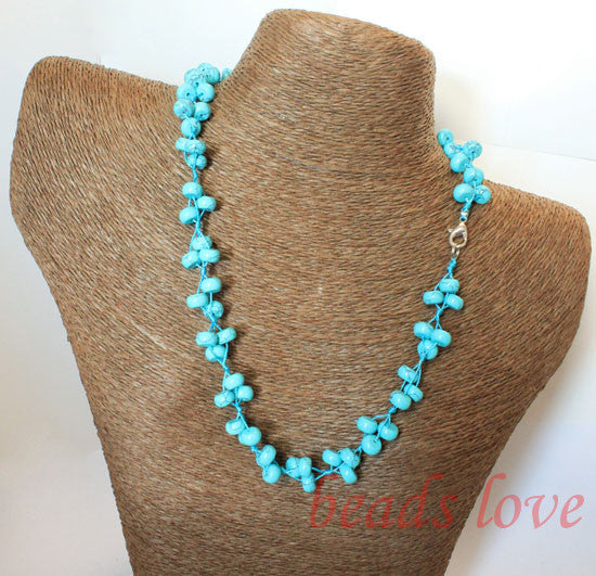 100% Natural Stone Blue Turquoises Rondelle Lobster clasp necklace 49cm(19) Handmade Free shipping(w02735)