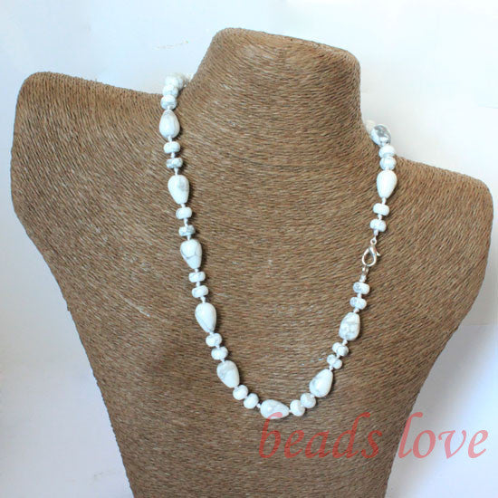 100% Natural Stone White Turquoises Teardrop Lobster clasp necklace 46cm(18) Free shipping(w02724)
