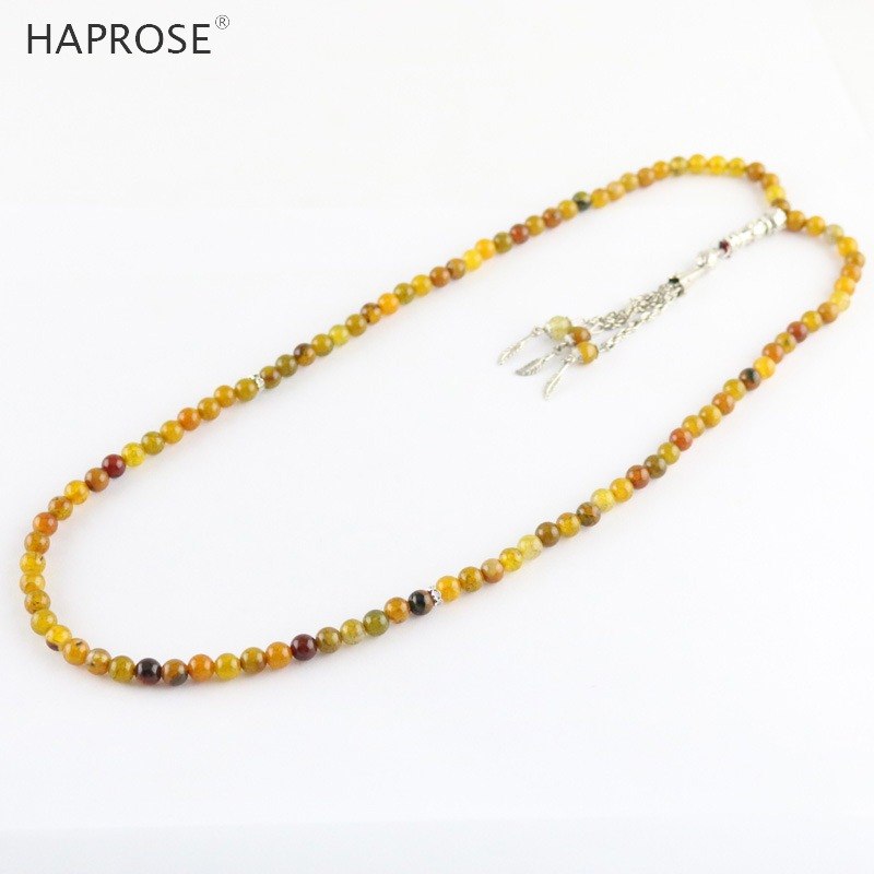 100% Natural Tea dragon agate tasbin Prayer Islamic Muslim tasbih Allah Rosary Pattern golden agate 99 beads 6-10mm necklace