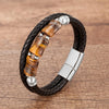 100%Natural Tiger Eye Stone Chakra Jewelry Charm Stainless Steel Men's Genuine Leather Braclets Natural Stone Bracelet