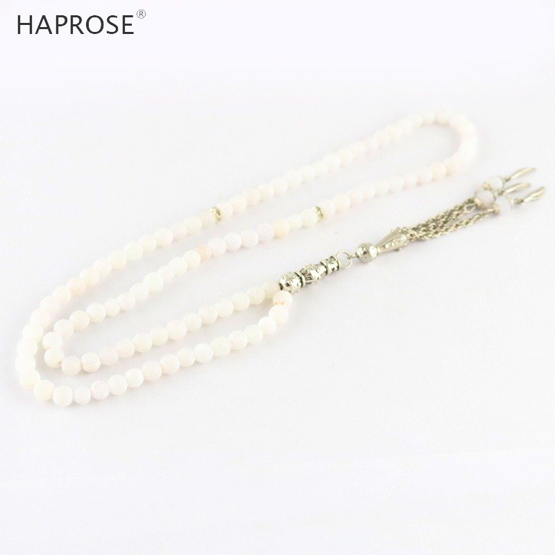 100% Natural White Agate Prayer Bracelet Islamic Muslim Tasbih Rosary Bracelet Fashion Jewelry Luxury Lady Agate Bracelet Gift