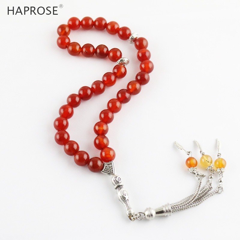 100% Natural agate Islamic Tasbih Allah Rosary Muslim bracelets 33 beads 6-10mm red agate stone tesbih Bracelet